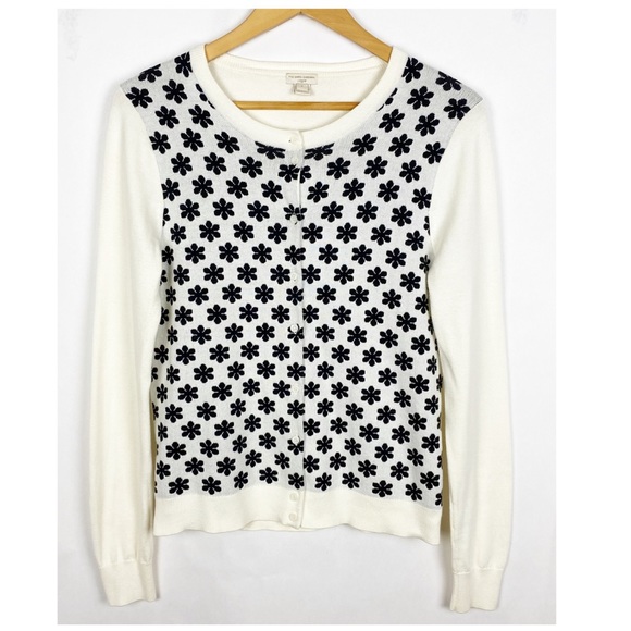 J Crew Caryn Cardigan Black Whits Floral Size Small - Picture 7 of 7